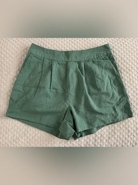 🆕 Pact Canopy Linen Blend High-Waisted Shorts Large Organic Cotton Green Spruce